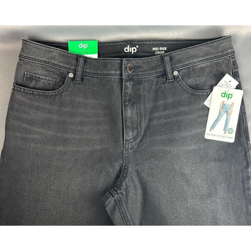 DIP Mid Rise Vintage Crop Black Raw Hem Jeans NWT Size 10 - Picture 12 of 16